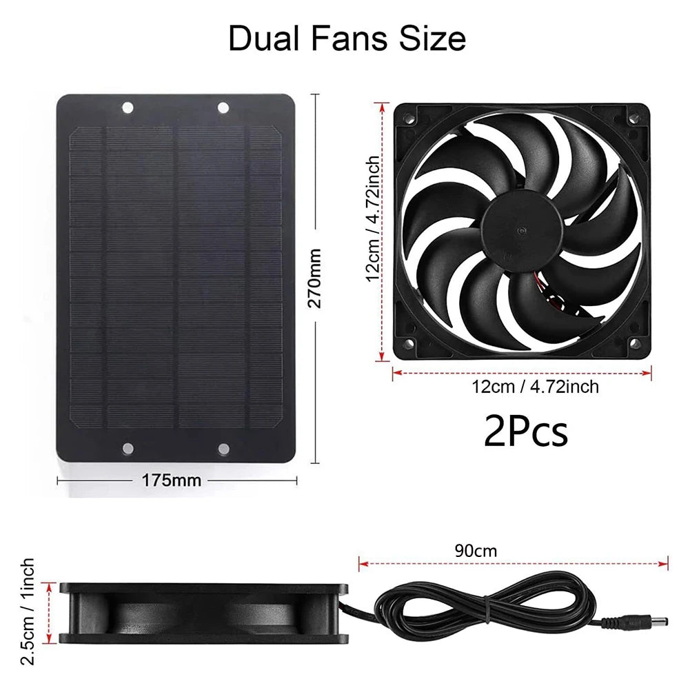 Solar Powered Fan Exhaust Fan12V 10W Waterproof Dual Exhaust Fan Air Extractor For Camping Greenhouse Kitchen Animal House