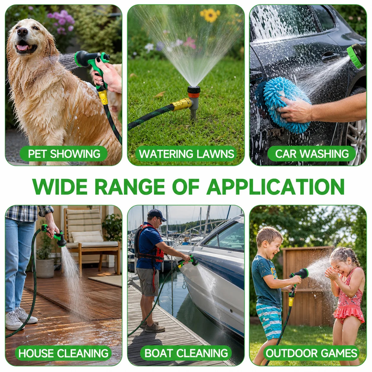 Upgraded Version of 100 Foot Non Retractable Garden Hose, Equipped with 10 Spray Mode Nozzles, lightweight and Flexible, anti Winding, with 3/4 inch Brass Joint, Explosion-Proof and Durable, Suitable for Outdoor Courtyards, L