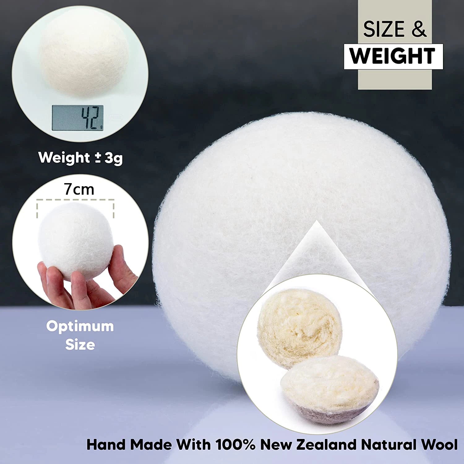 Wool Dryer Balls 7CM Premium Natural Fabric Softener Wool Balls Replaces Dryer Sheets Laundry Balls for Dryer