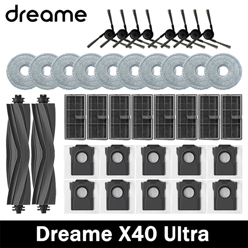 Dreame X40 Ultra / X40 Pro  Robot Vacuum Cleaner Accessories Main Side Brush Mop Cloth Hepa Filter Dust Bag Spare Parts