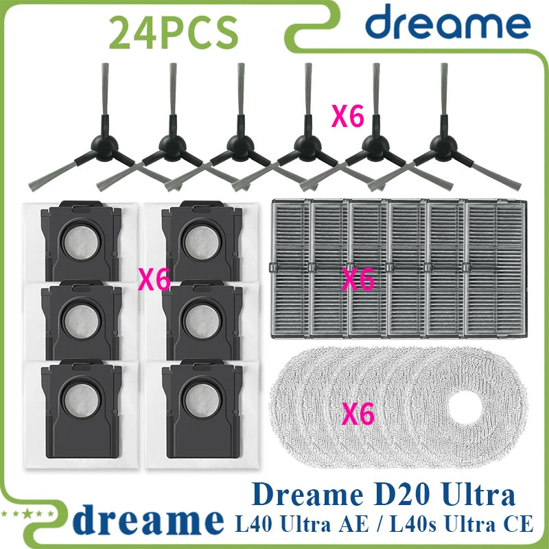 Fit For ( Dreame L40 Ultra AE / Dreame L40s Ultra CE / Dreame D20 Ultra ) Vacuum Parts Main Side Brush Filter Mop Cloth Dust Bag