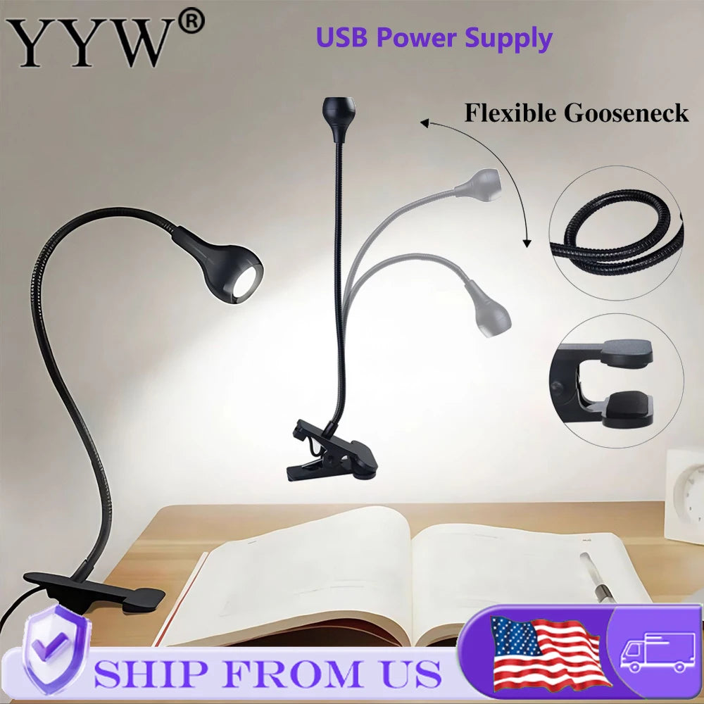 USB LED Table Lamp Reading Book Lights Home Flexible Night Lights For Bedroom Bedside Living Room Office Lighting Desk Lamp With Clip Holder Luminaria