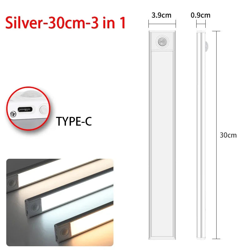 3 in 1 LED Under Cabinet Lights Motion Sensor Night Light Ultrathin Rechargeable Led Lamp Closet Kitchen Cabinet Indoor Lighting