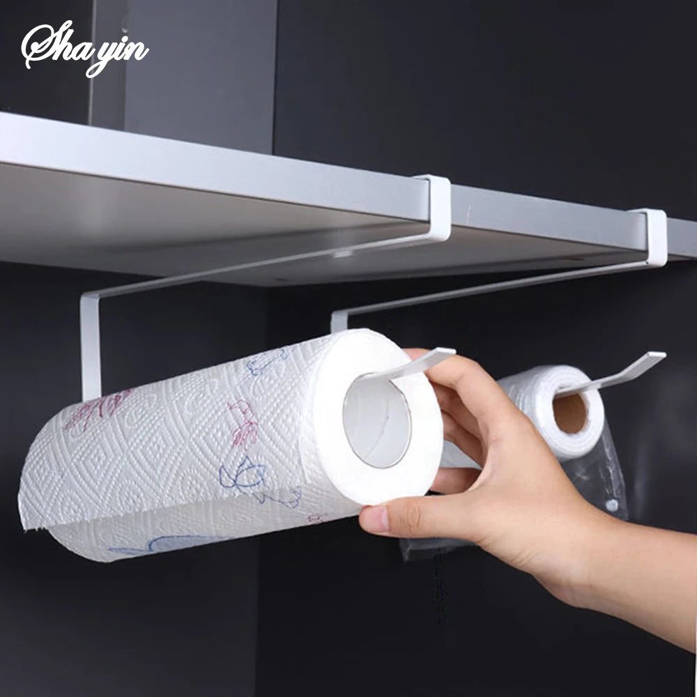 Random Special Kitchen Paper Towel Hanging Rack Cabinet Without Drilling Towel Hook Ironware Storage Shelf For Napkins