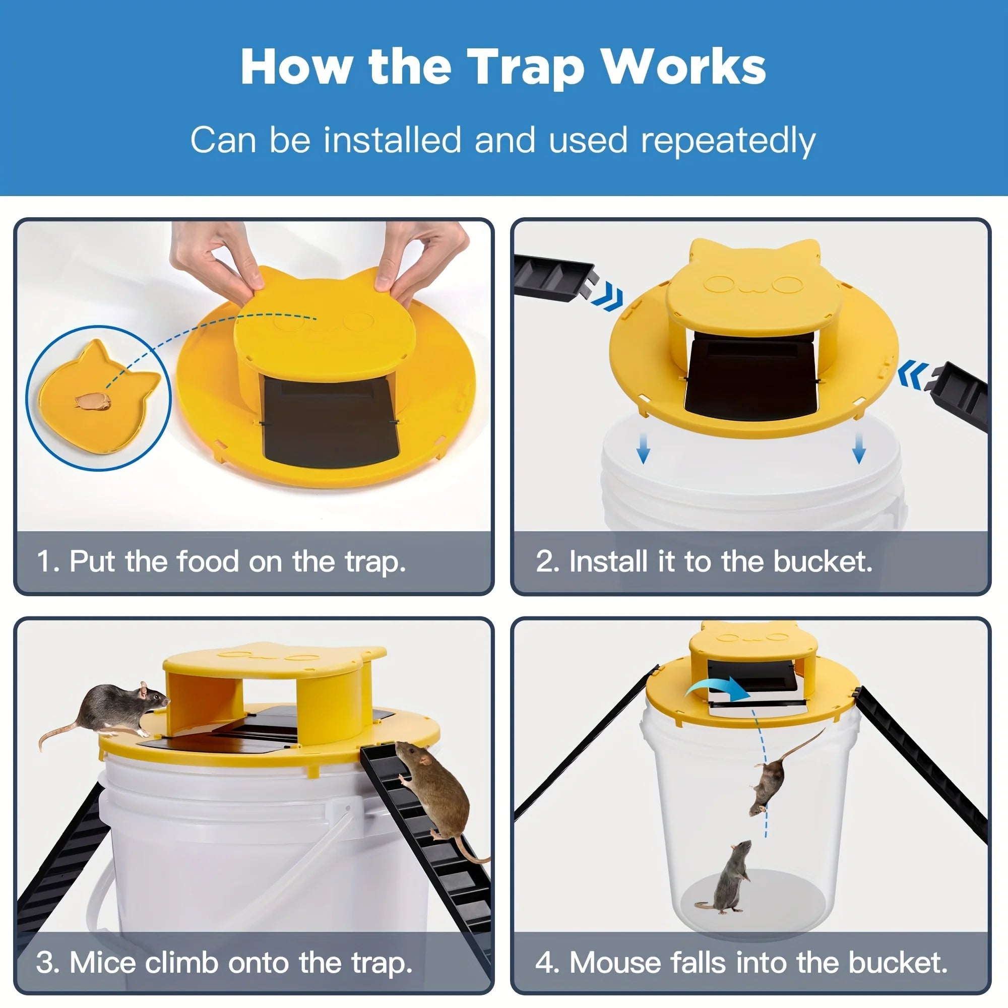 Bucket Lid Mouse Trap, a User-Friendly Indoor And Outdoor Trapping Tool, Features an Upgraded Dual Ladder Entrance, Reusable for 5-Gallon Buckets, Making It an Ideal Choice for Homes, Chicken Coops, Gardens, Barns, Farms