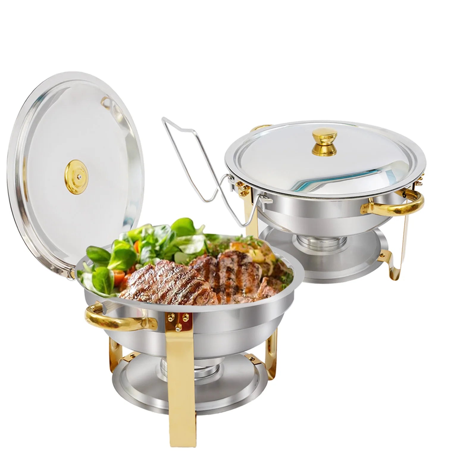 Chafing Dish Buffet Set Stainless Steel Round Half-Gold Plated Buffet Warmer Set 316 for Home Parties Christmas Buffet Birthday
