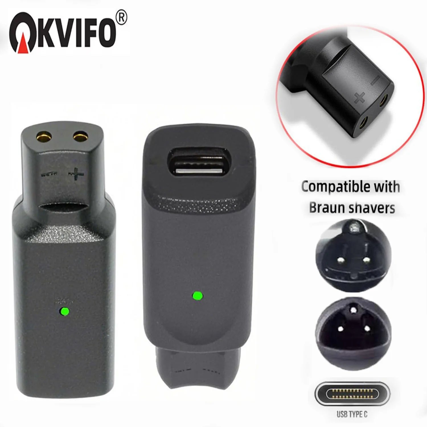 KVIFO 12V Type-C Shaver Adapter Charging Converter for Braun Series 3 5 7 9 Electric Shaver Machine with Charging Indicator