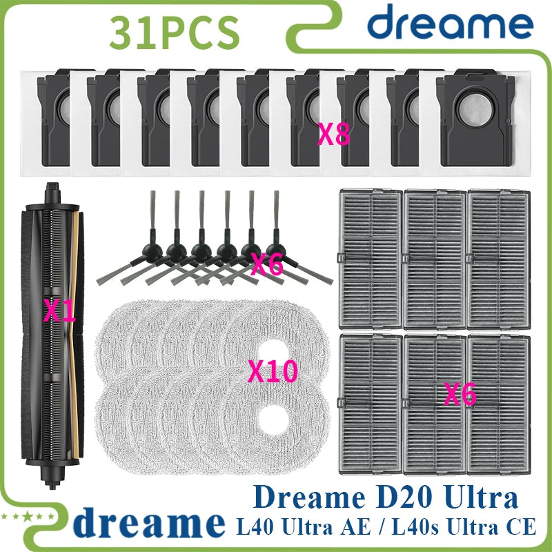 Fit For ( Dreame L40 Ultra AE / Dreame L40s Ultra CE / Dreame D20 Ultra ) Vacuum Parts Main Side Brush Filter Mop Cloth Dust Bag