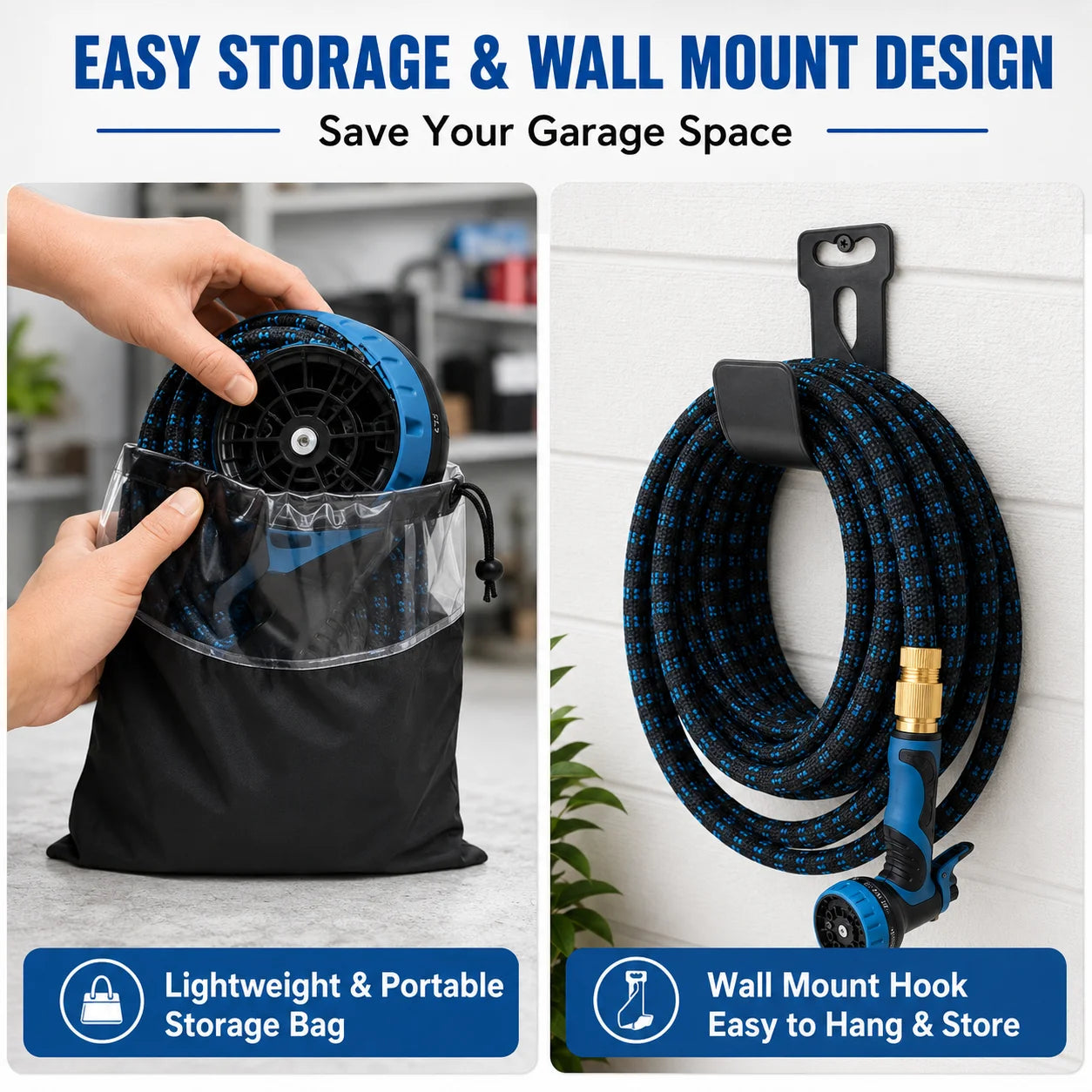 Expandable Retractable Flexible Garden Water Hose With 8 Spray Modes Nozzle Heavy Duty Leak Free Brass Fitting Collapsible Stretch Water Pipe For Yard Plant Irrigation Car Wash Pet Shower Balcony Patio Camping Outdoor Househo