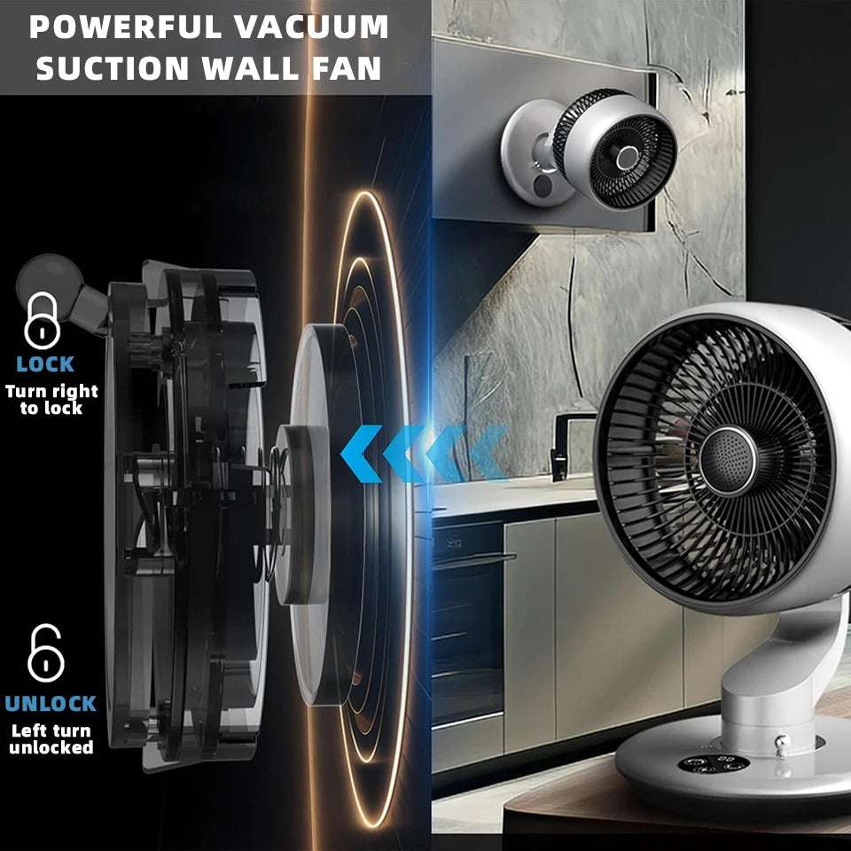 7800mAh USB Desk Fan 5 Speed Adjustable 9H Timer & 120° Oscillating Smart Electric Fan Wall-Mounted Kitchen Toilet Silent Fan