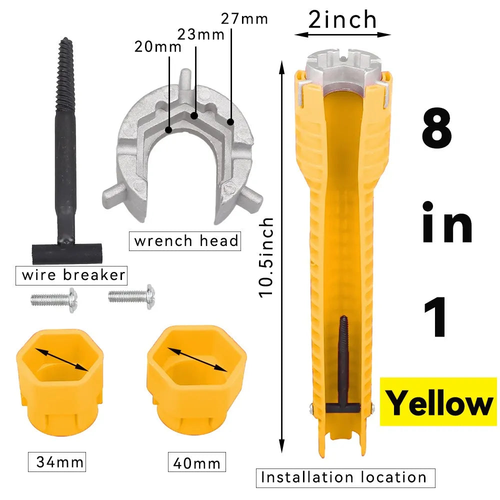8 In 1 Flume Wrench Anti-slip Kitchen Sink Repair Tools Bathroom Faucet Assembly Key Plumbing Installation Wrench