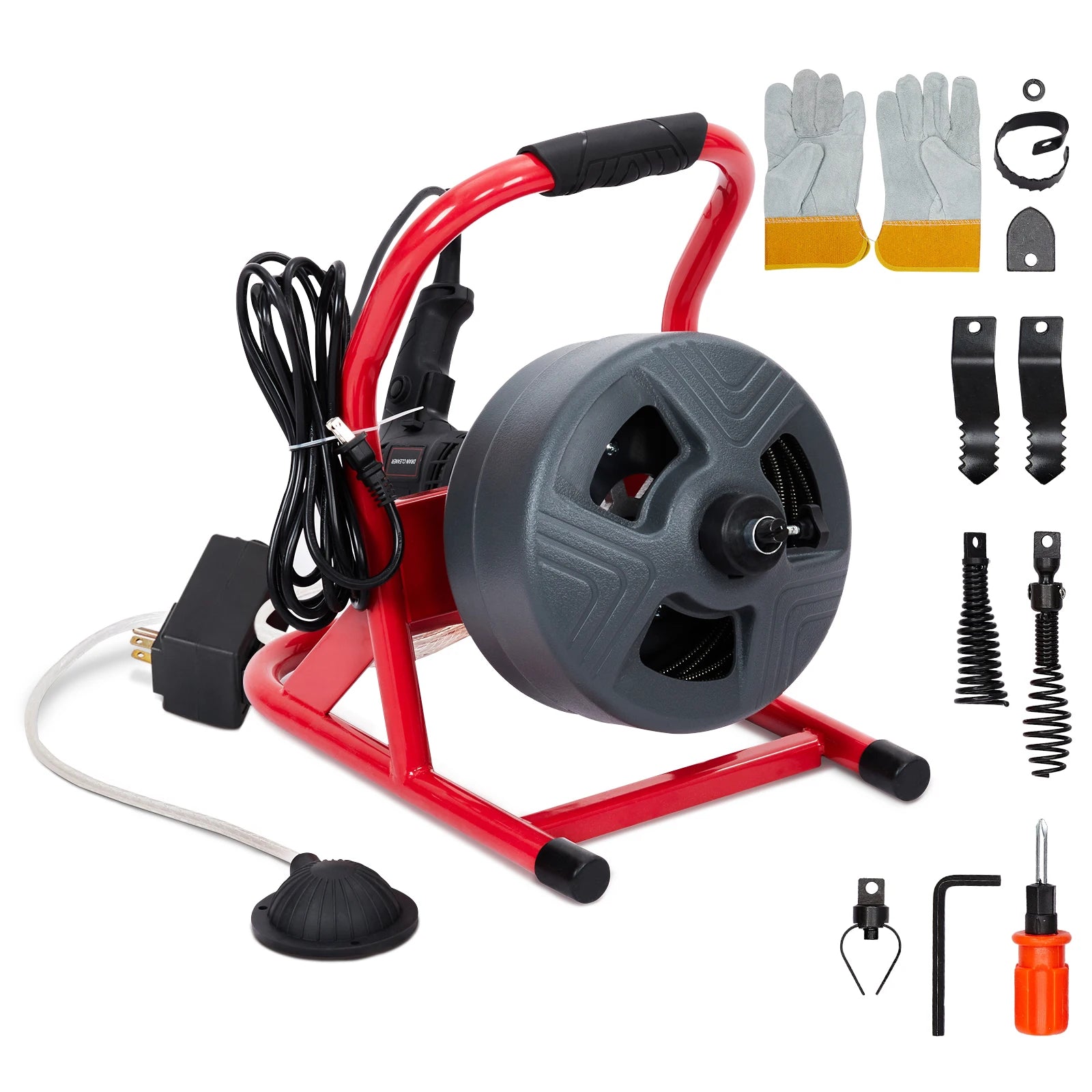 50Ft x 5/16 Inch Drain Cleaner Machine, Drain Auger Professional for 3/4 to 3 Inch Pipes, Foot Switch Drain Auger Cleaner Sewer