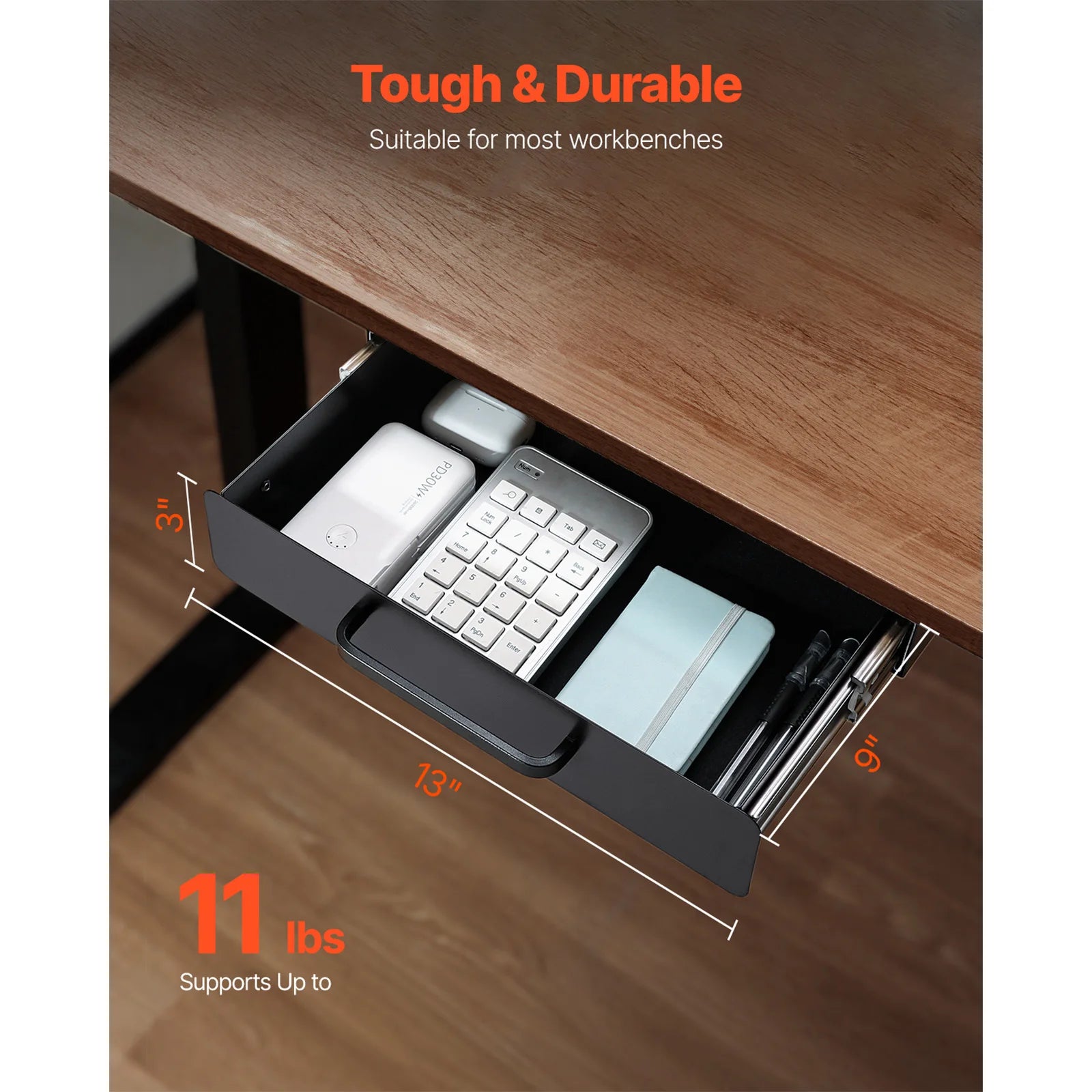 SucceBuy 13in/22in Under Desk Drawer Slide Out Desktop Storage Box Mounted Pullout Undertable Drawer Organizer for Office Home