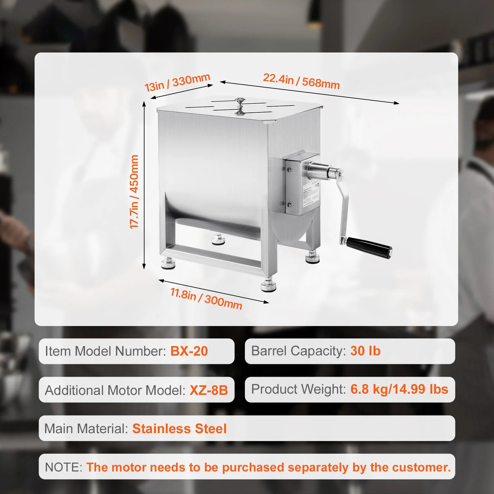 SucceBuy Manual Meat Mixer 10-60L Tank Meat Processing Equipment(Mixing Max 60LBS ) with Lid Handle Gear Reducer Hand Mixer