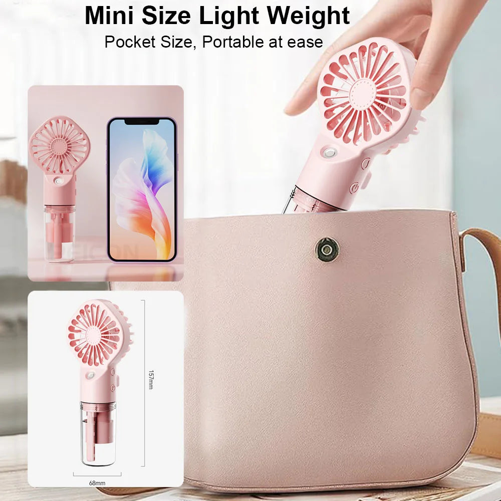 Portable Handheld Spray Fan Mini Humidifier Fan 4 Speeds Powerful Wind USB Rechargeable Water Spray Mist Fan Outdoor Small Fan