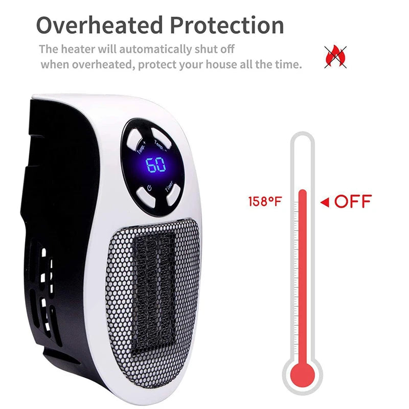 Plug In Portable Electric Heater Mini Radiator Wall Room Heater Remote Control Home Appliance Hand Warmer Machine 500W