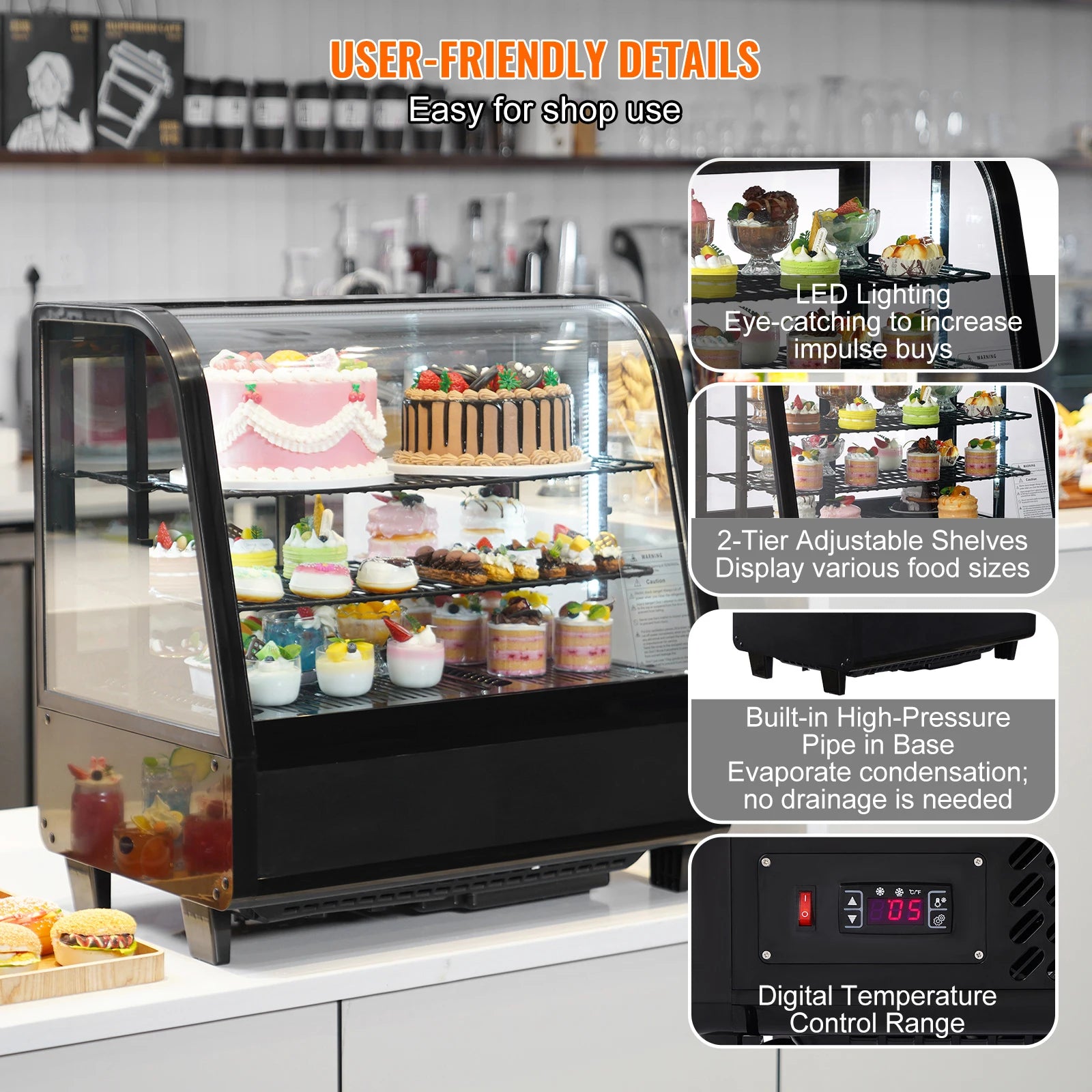 SucceBuy Refrigerated Display Case Countertop Pastry Display Case LED Lighting TURBO Cooling Frost Free Air Cooling