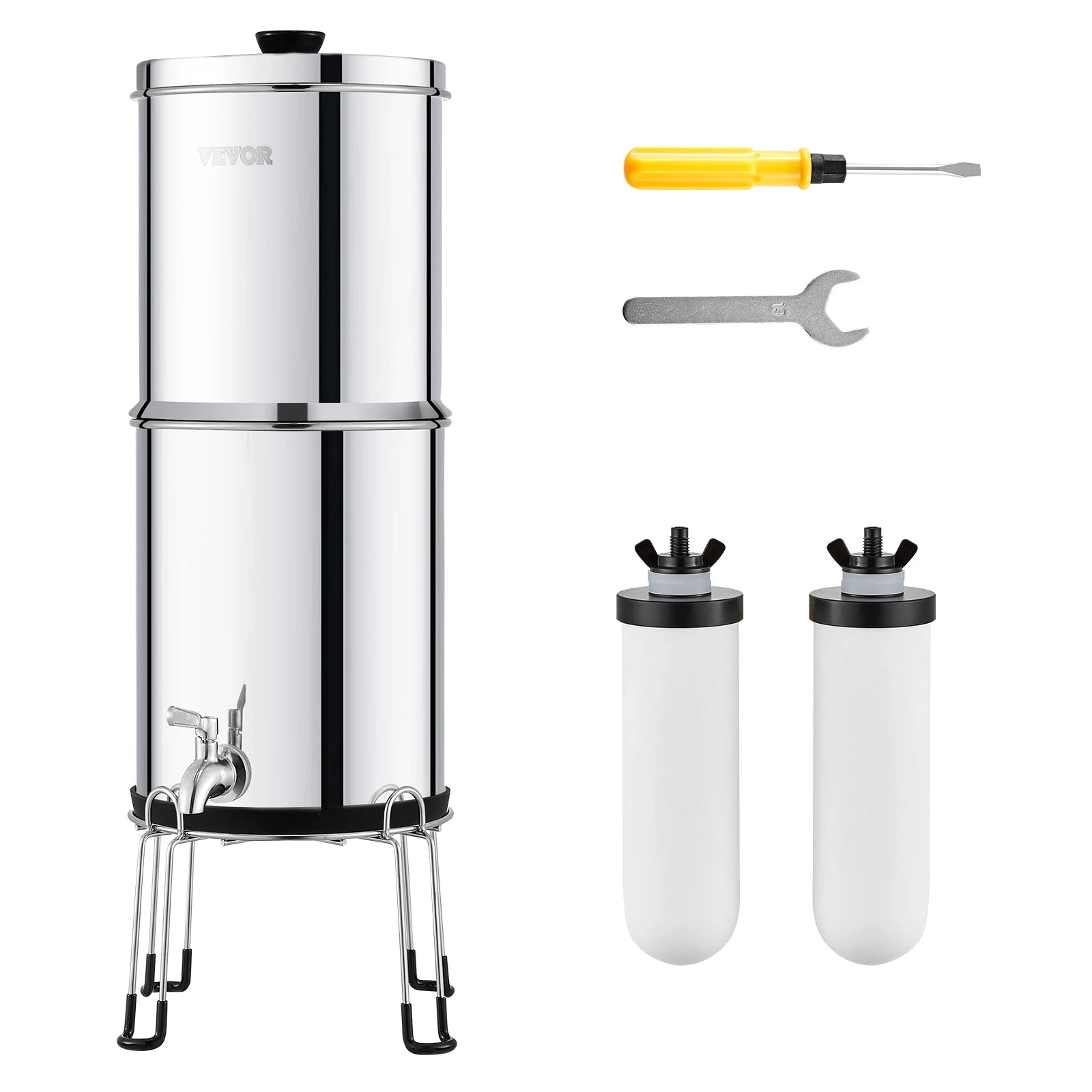 SucceBuy Gravity-fed Water Filter System 2.25 G 304 Stainless Steel Countertop Water Filtration System with 2 Carbon Filters