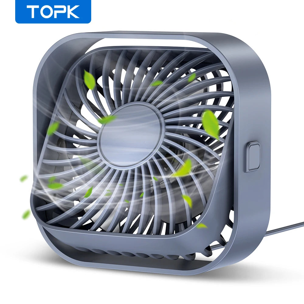TOPK Mini Portable Fan USB Desk Fan Table Strong Airflow &Quiet Operation 3 Speed Wind 360°Rotatable Standing fans for room Home