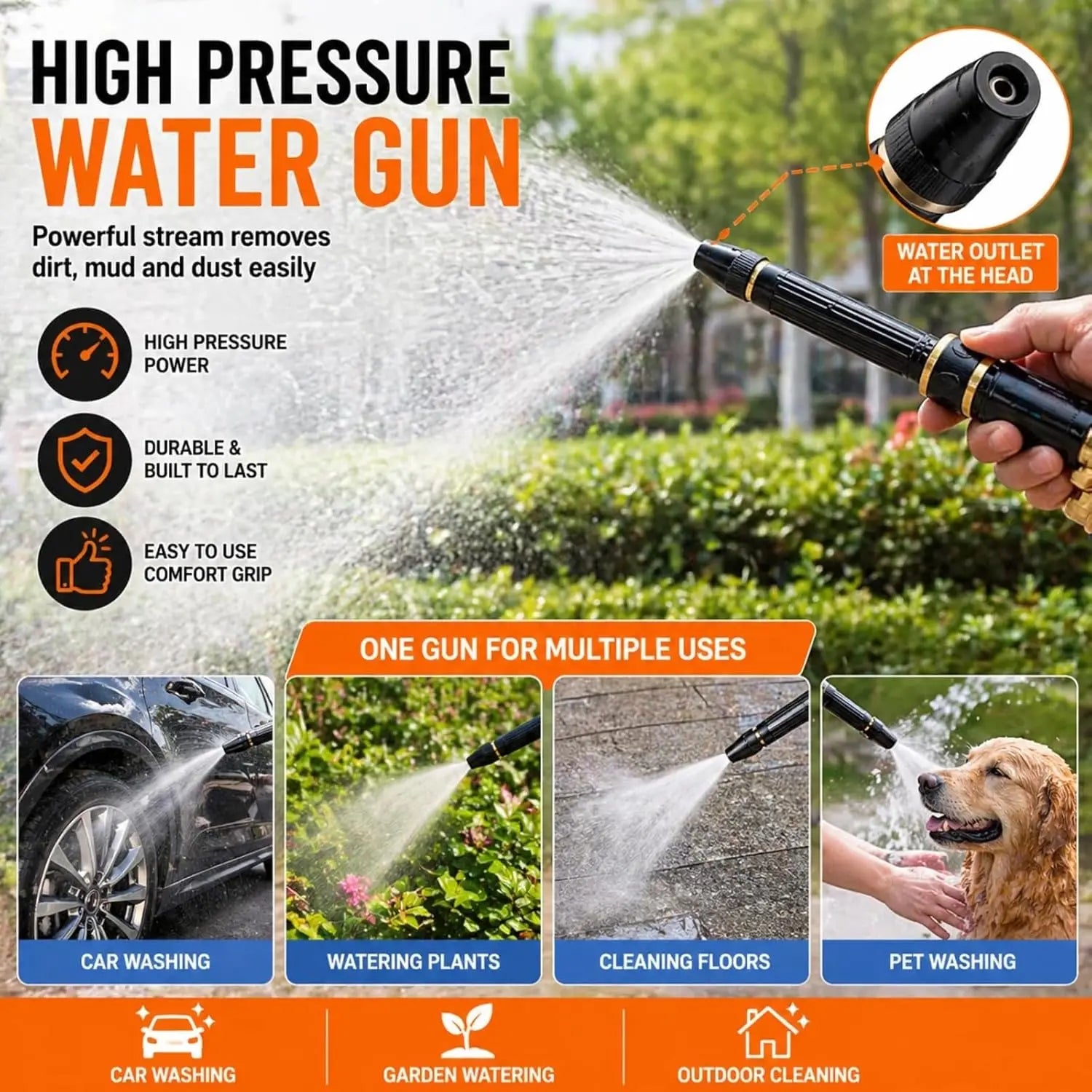 Adjustable High Pressure Hose Nozzle Water Sprayer Garden Watering Car Washing Design Modes Efficient Home Cleaning  Accessories