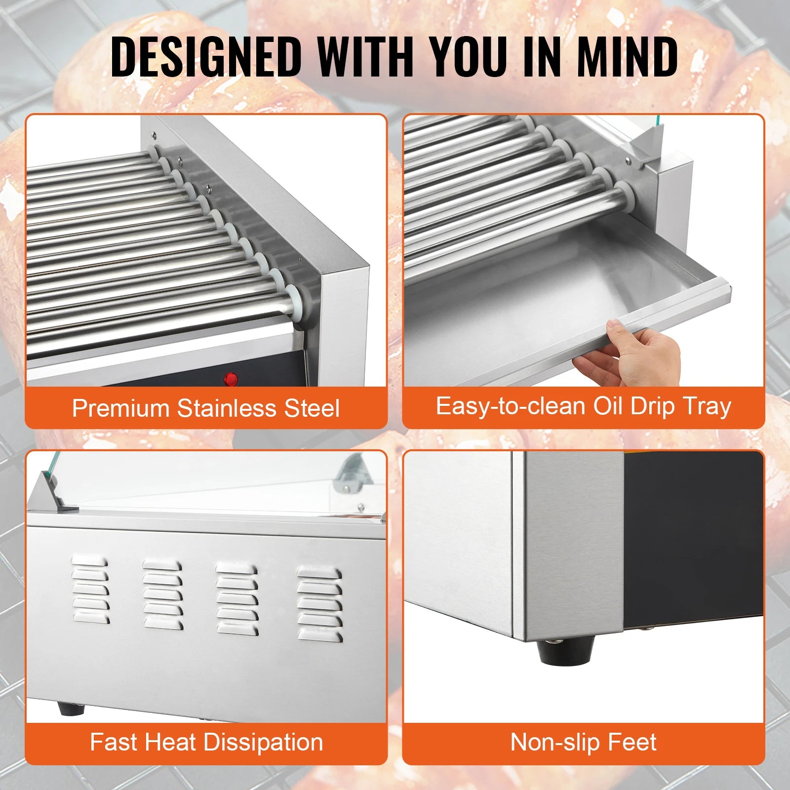 SucceBuy  5/7/11 Commercial Hot Dog Roller Electric Sausage Maker Barbecue Grill Machine for Camping Party Home Appliance 110V