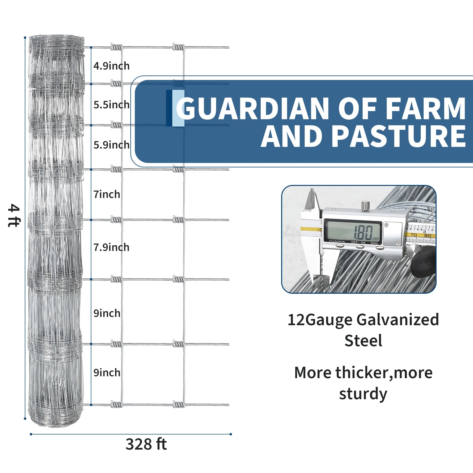 Livestock Fence, Galvanized Wire Fencing, Cattle Farm Fence, Heavy Zinc Coated Deer Goat Cattle Fence for Farm Yard Livestock Protection