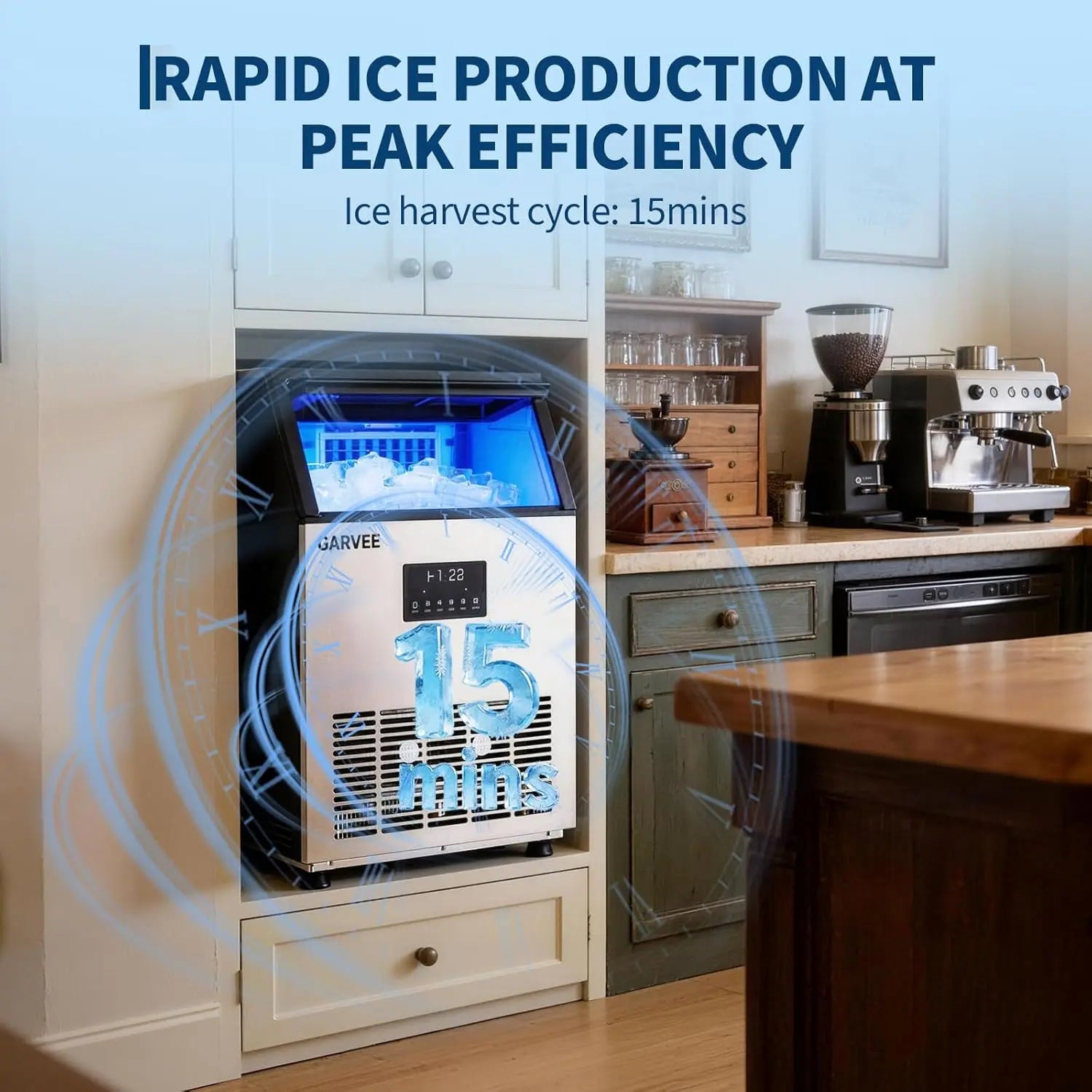 Commercial Ice Maker Machine 150LBS/24H, 40LBS Storage Bin, Fast Ice Making, Dual Water Inlet & Auto Self-Cleaning for home