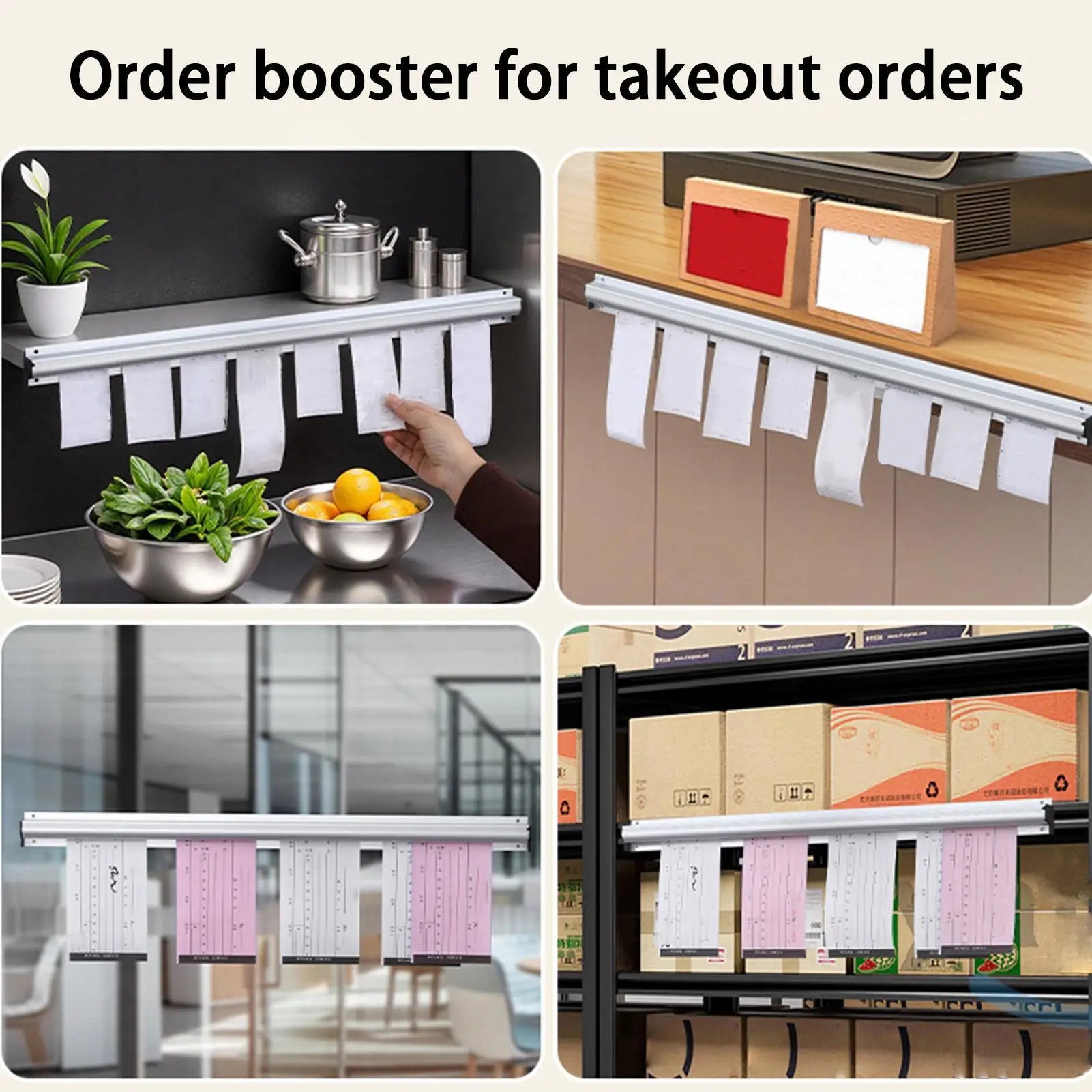 60cm Kitchen Takeaway Order Organizer Ticket Holder Restaurant Punch-Free Menu Holder Aluminum Alloy Single Arranging Device