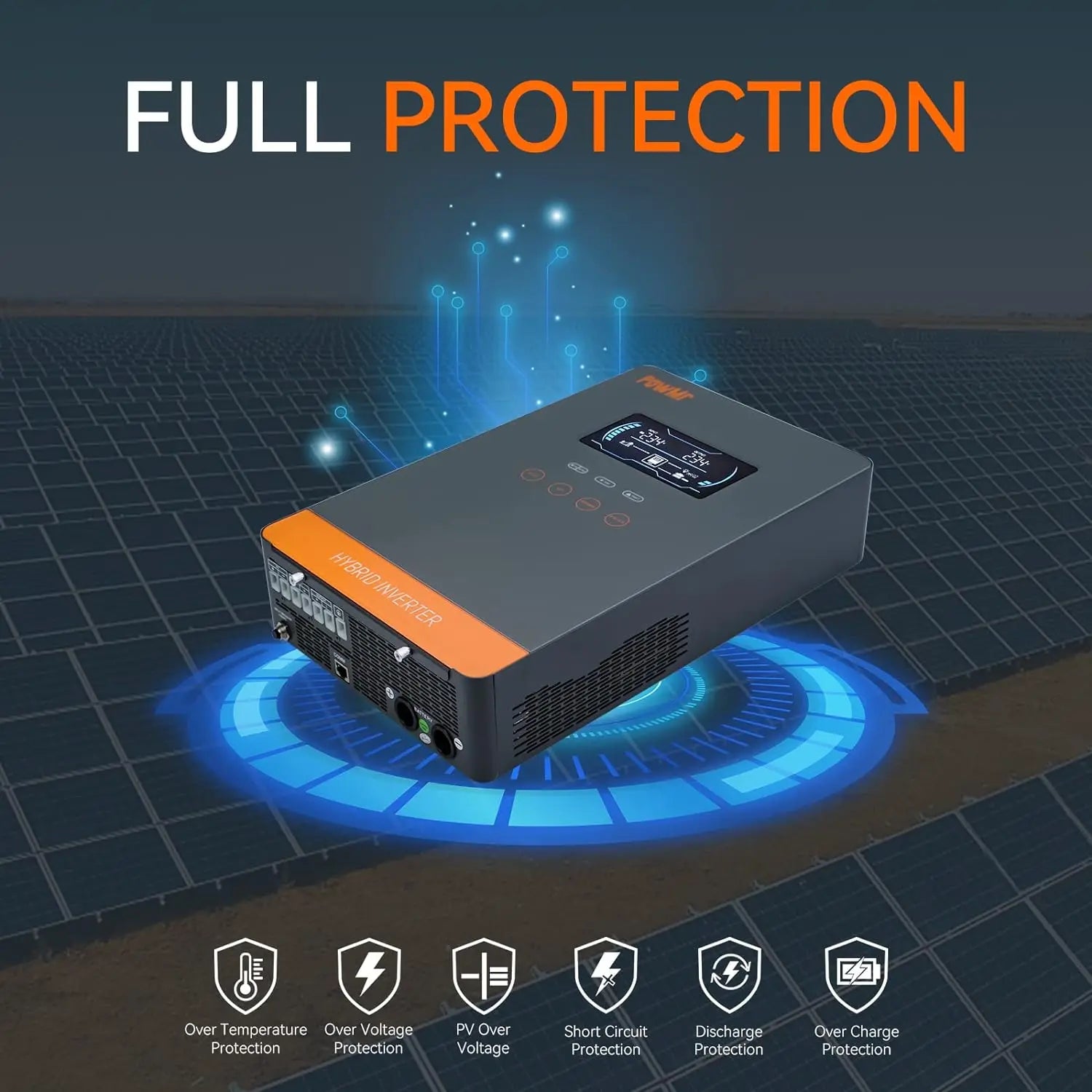 PowMr 4000W Hybrid Solar Inverter 24V to 110V Off Grid Inverter Work without Battery with MPPT 140A Solar Battery Charger
