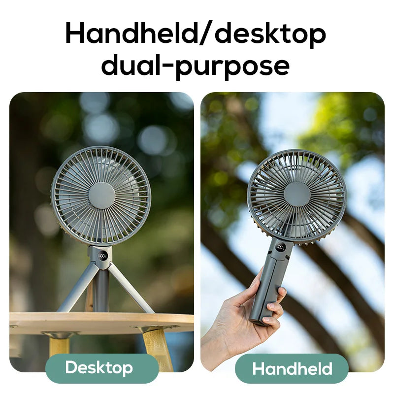 HOMEFISH Portable Handheld Rechargeable Fan LED Digital Display 180°Adjustable Rechargeable Fan 4 Speed Wind Camping Tripod Fan