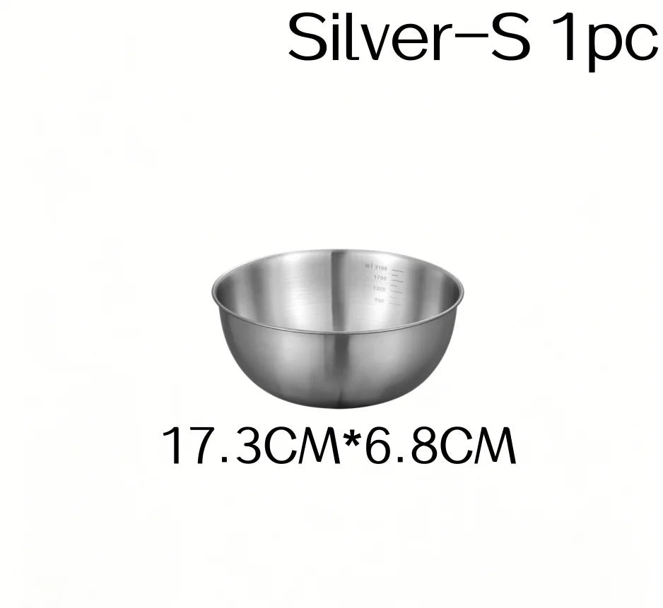 1/3pcs Stainless Steel Salad Bowl with Scale Large Capacity Flour Mixing Basin Multifunctional Bowls for Home Kitchen Essentials