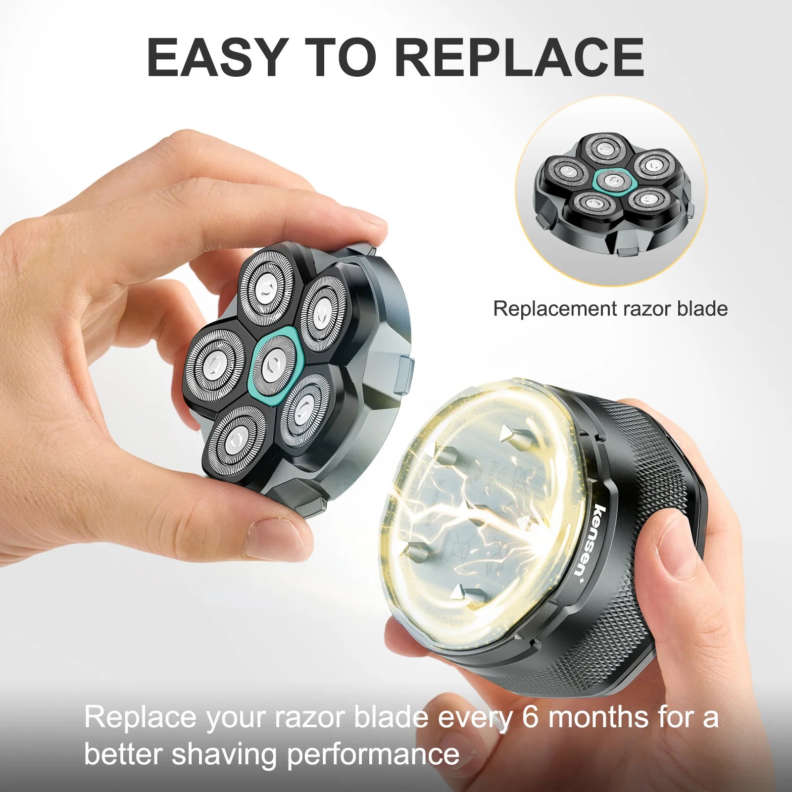 KENSEN Replaceable Blade for S15 Head Shaver 6D Magnetic Razor Head Waterproof Stainless Steel Razor Blade for FK-8750 Cutter