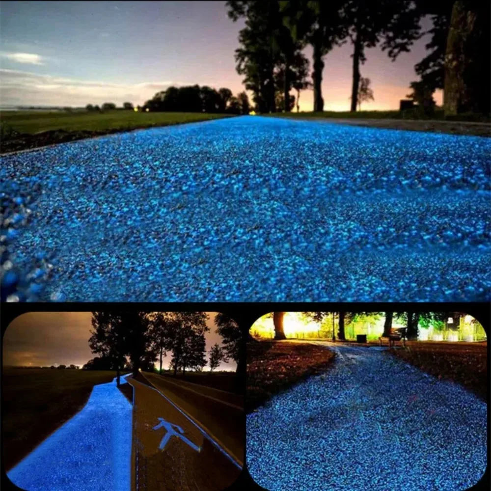 Garden Park Road, cobblestones, luminescent decorations, parties, wishing bottles, luminescent sand and stone decorations