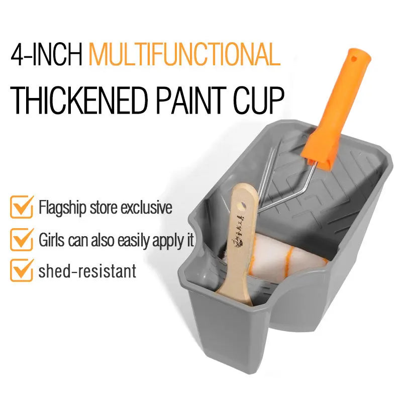 4 Inch Portable Paint Cup with Roller Holder, Durable PP Material, Large Capacity Paint Bucket, Easy Assembly for Paint Brushes