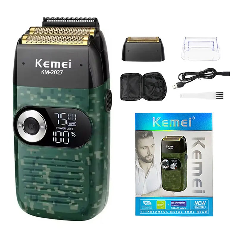 Original Kemei KM-2026 KM-2027 2 In 1 Rechargeable Electric Shaver LCD Reciprocating Razor For Men USB Charging Beard Trimmer