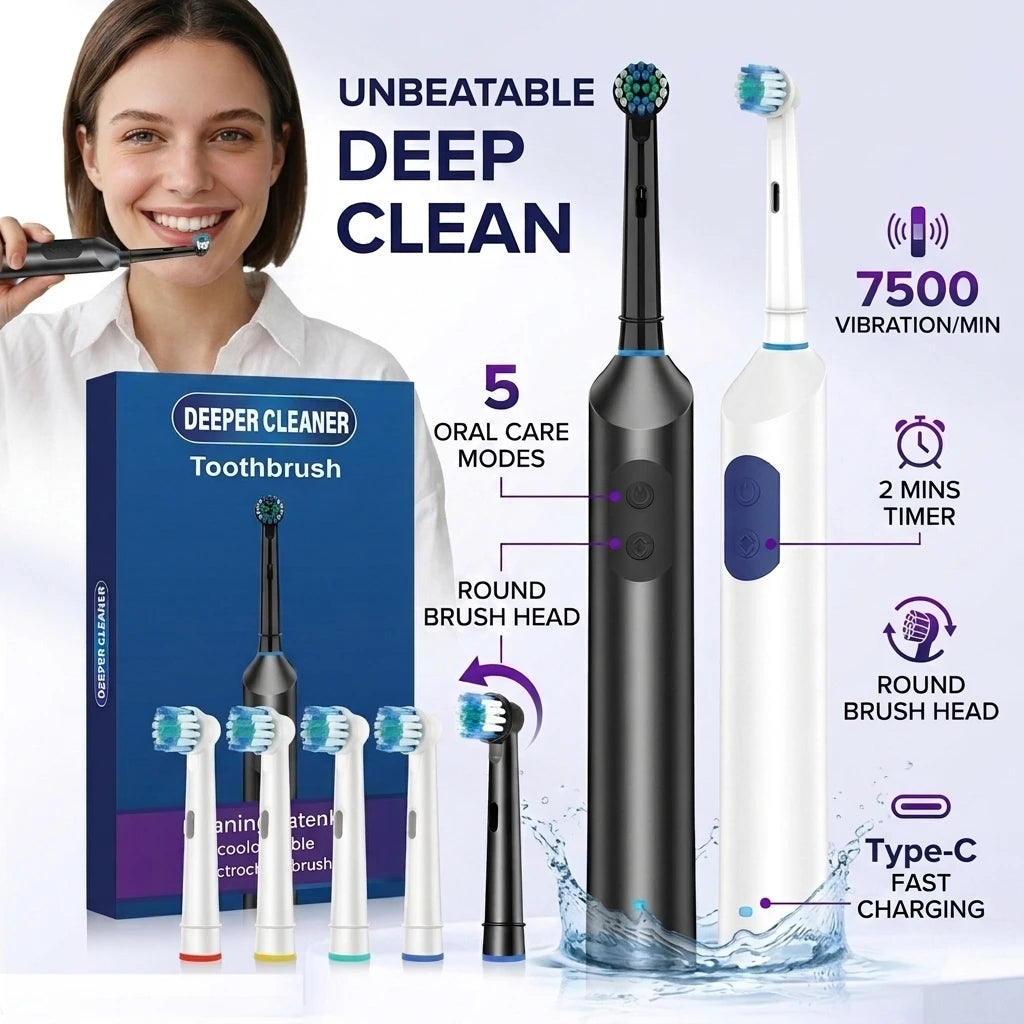 Electric Toothbrush for Adults with 5 Modes, Rotating Rechargeable Power Toothbrush IPX7 Waterproof, USB Heads for Home Travel