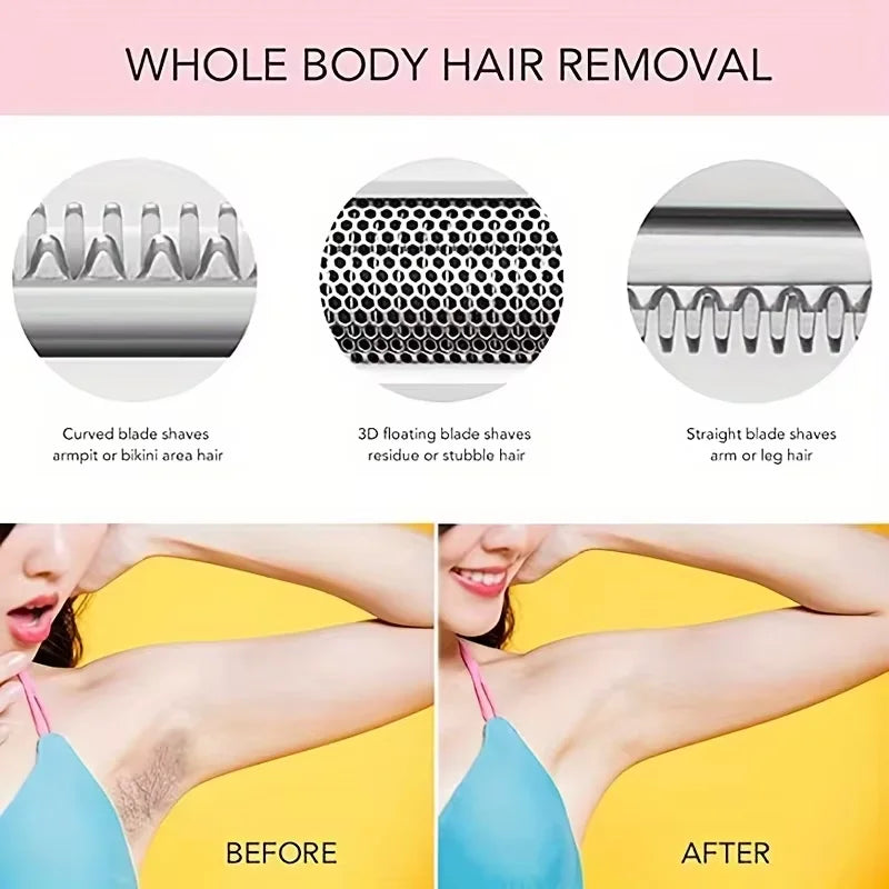 HOMEFISH 4 In 1 Electric Lady Shaver Body Hair Removal Epilator Painless Cordless Trimmer Razor, Gifts For Women