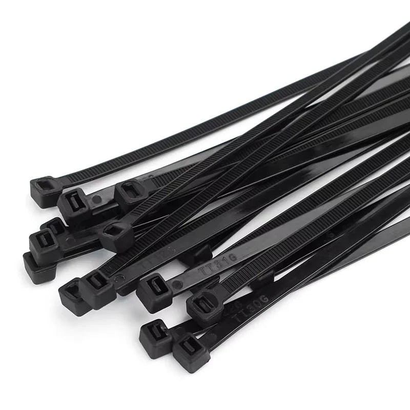 100 Self-Locking Plastic Nylon Cable Ties, 100 Black Cable Ties, Fixed Ring-Style Cable Ties, Zip-Style Fasteners, Nylon Cable Tie Set