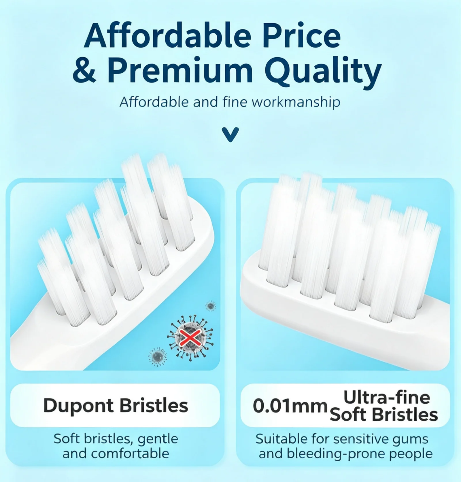 8 Pack Replacement Brush Heads for Xiaomi Mijia T100 Sonic Electric Toothbrush, Dupont Soft Bristles