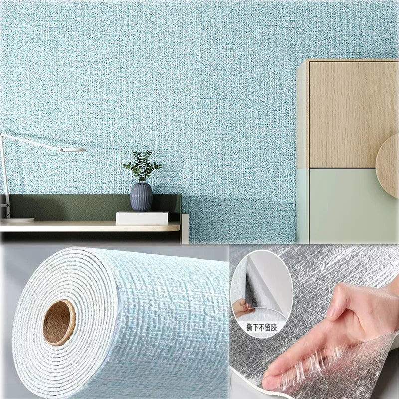 50cmX2.8M/10m Linen 3D Foam Self-adhesive Solid Color PVC Thickened Waterproof Background Wall Renovation Wallpaper Wall Sticker