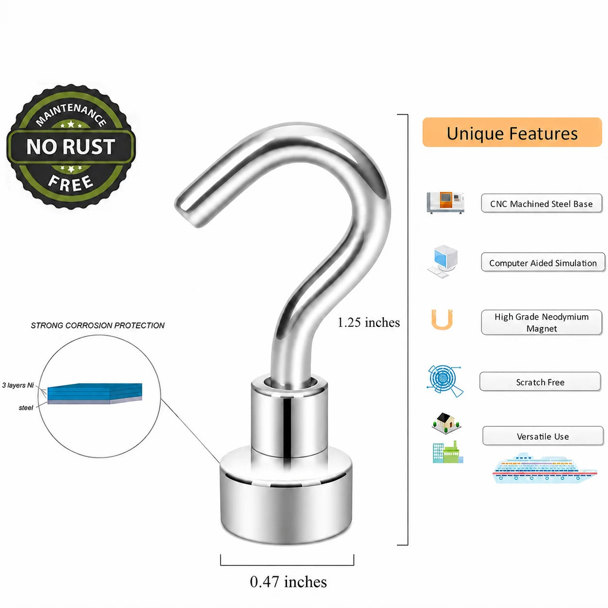 4/6/8 Pcs 30lb 0.47 inch Heavy Duty Strong Magnet Hooks for Refrigerator, Cruise Cabin, Grill, Kitchen, Garage, Office, Ceiling