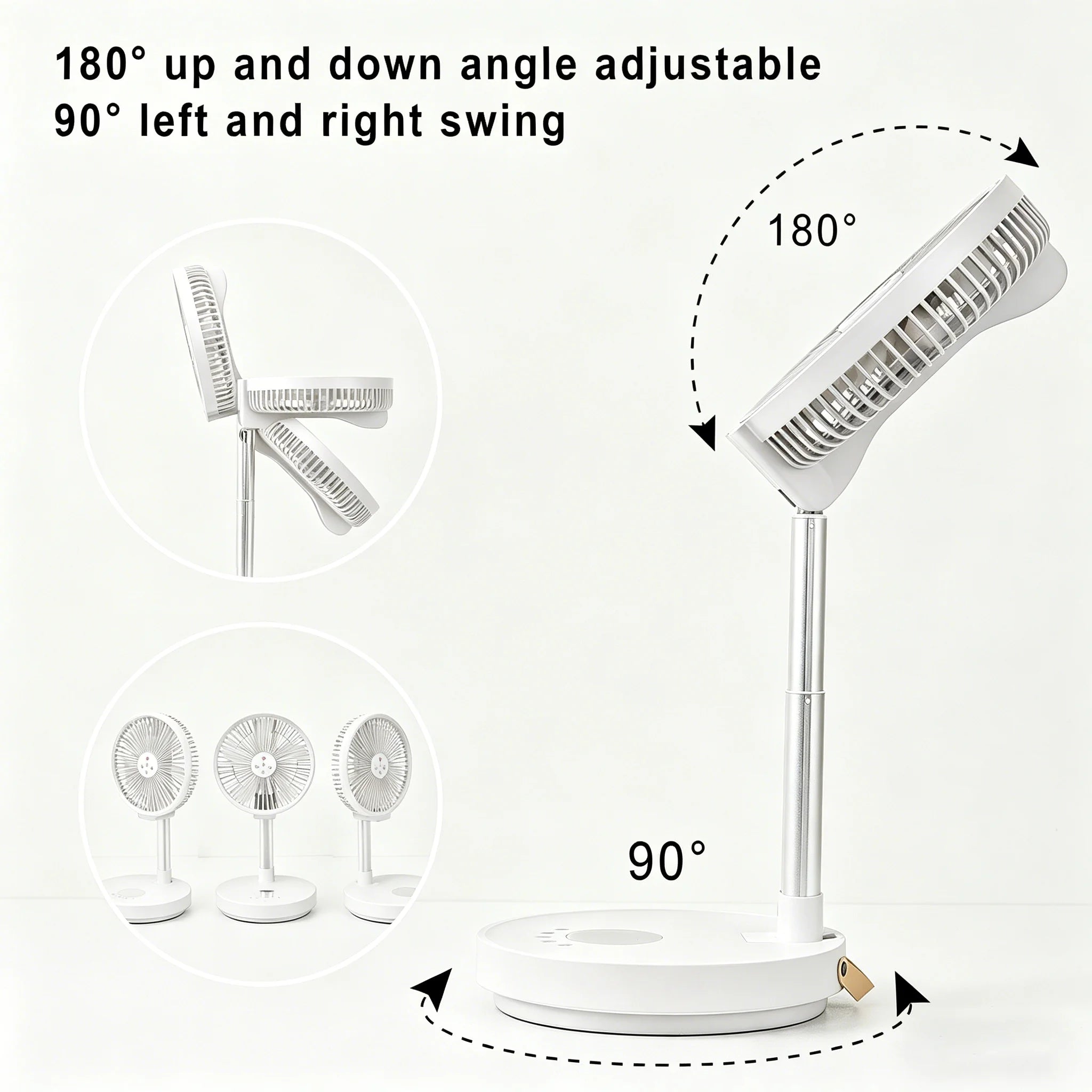 Remote control folding fan home bedroom outdoor camping fan silent LED light shaking left and right 10 inch desktop vertical fan