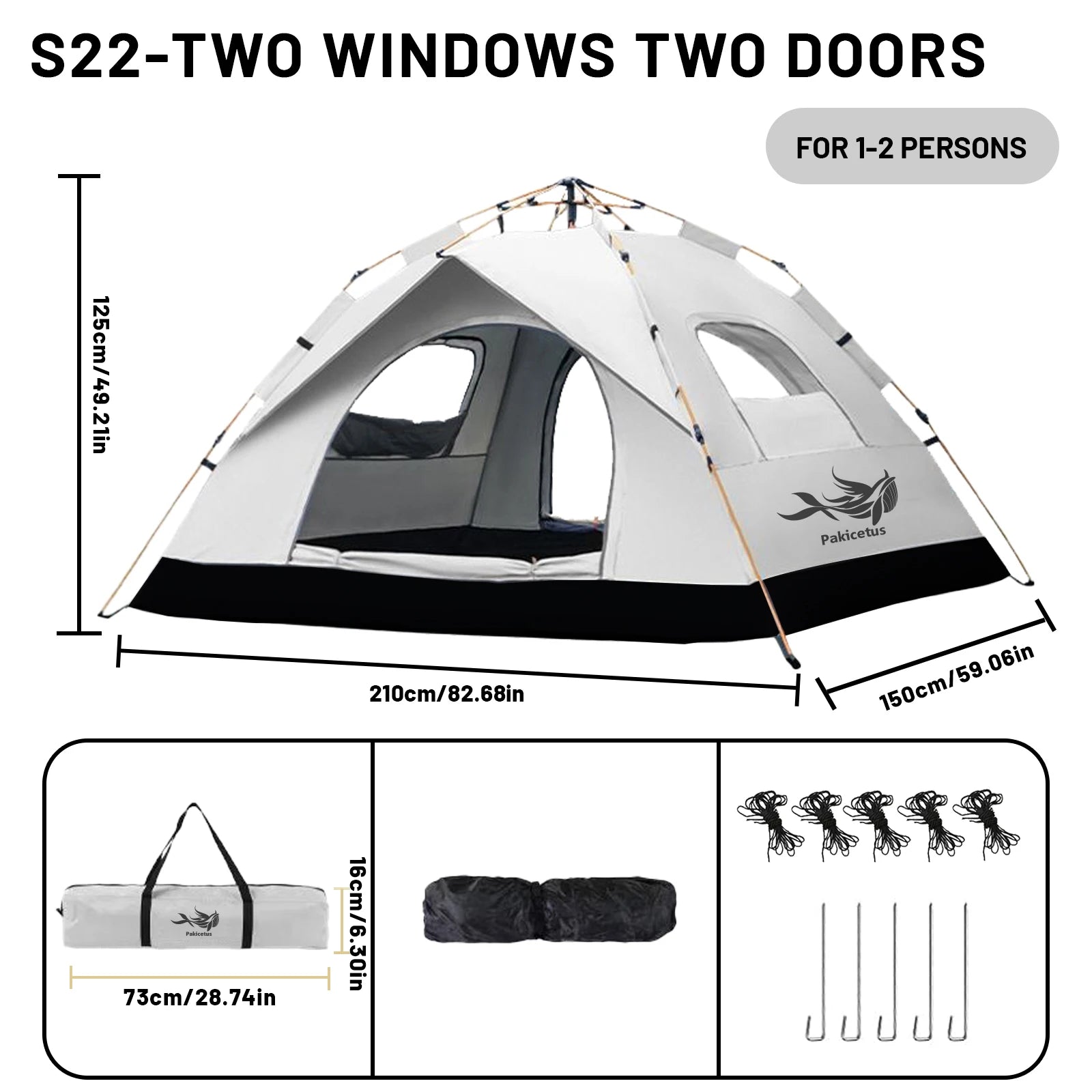 Pakicetus Instant Setup Pop-Up Tent, Waterproof Sun & Rain Protection for Camping Beach Fishing