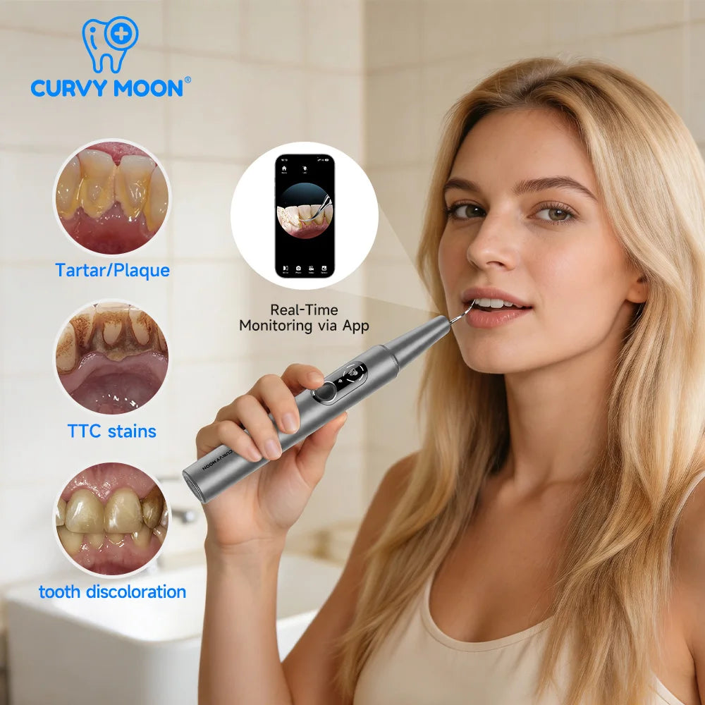 CURVY MOON Visible Ultrasonic Teeth Cleaner Electric Dental Scaler Tarter Calculus Plaque Removal Teeth Stains Cleaning Tools