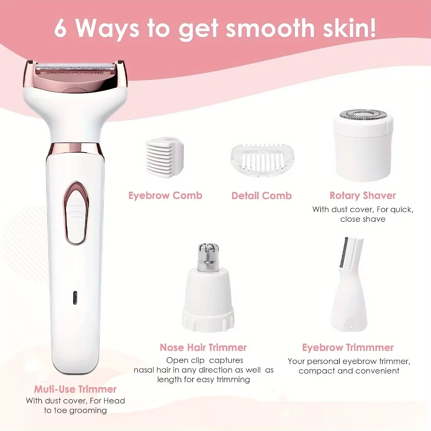 HOMEFISH 4 In 1 Electric Lady Shaver Body Hair Removal Epilator Painless Cordless Trimmer Razor, Gifts For Women