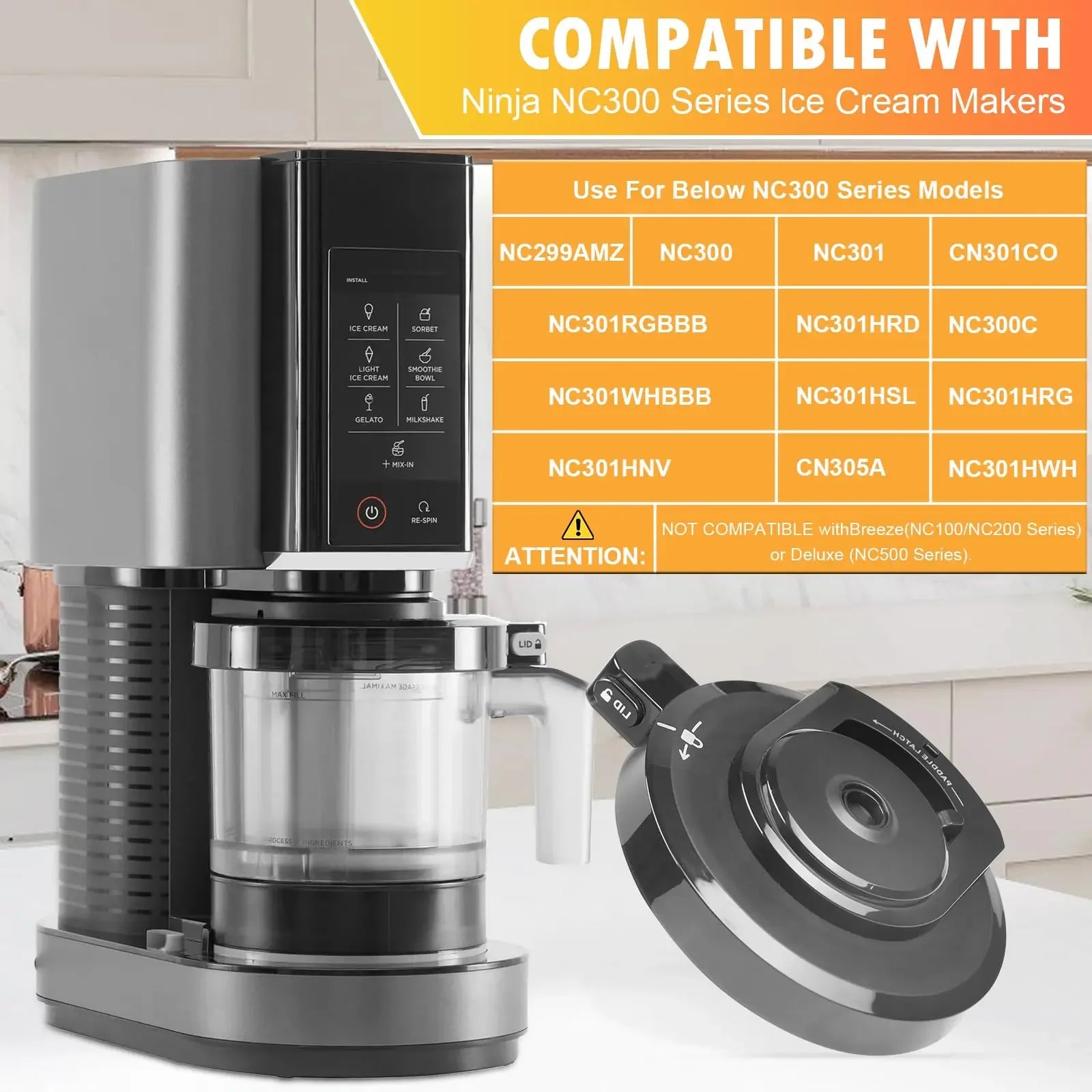 Ninja CREAMi Replacement Lid & Blade Set Compatible with NC300 NC301 NC299AMZ Series Ice Cream Maker Spare Parts