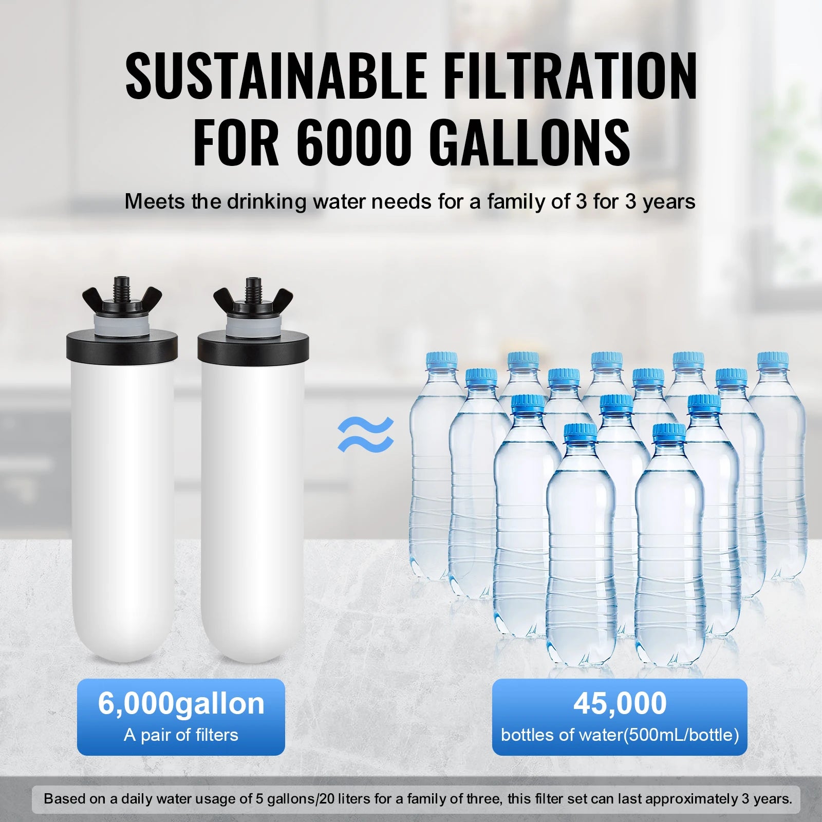 SucceBuy Gravity-fed Water Filter System 2.25 G 304 Stainless Steel Countertop Water Filtration System with 2 Carbon Filters
