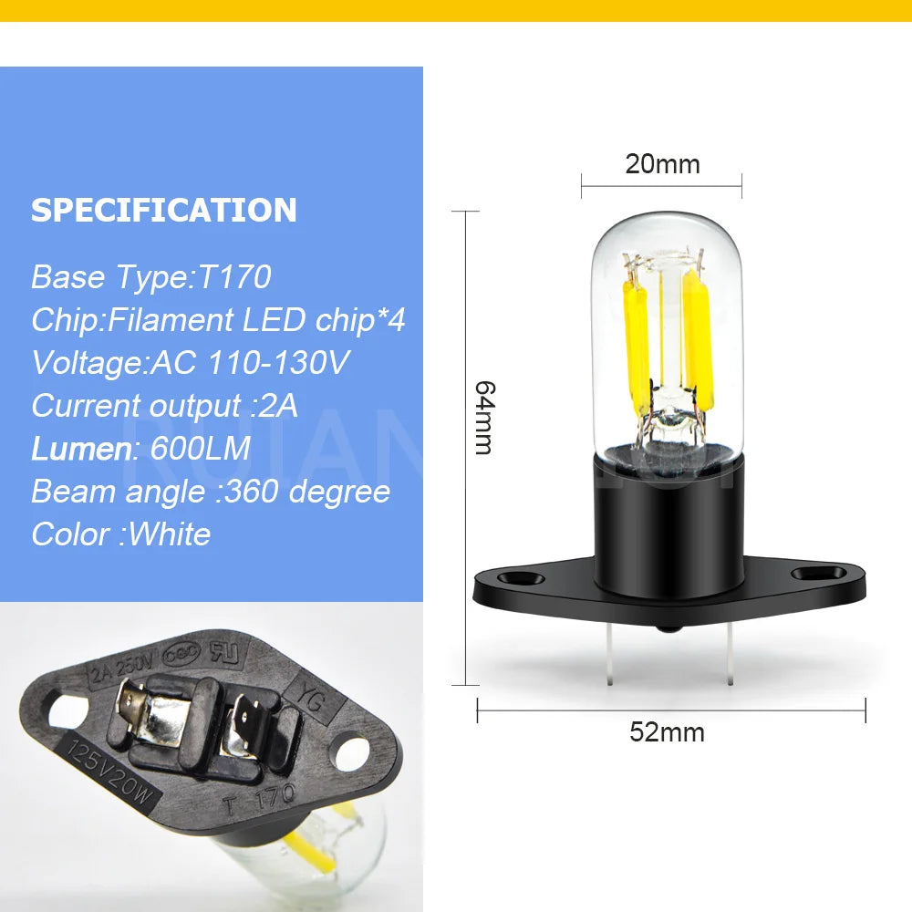 Ruiandsion 1PC T170 LED Microwave Light Bulb 120V AC110V-130V Filament Replacement White for Oven Light