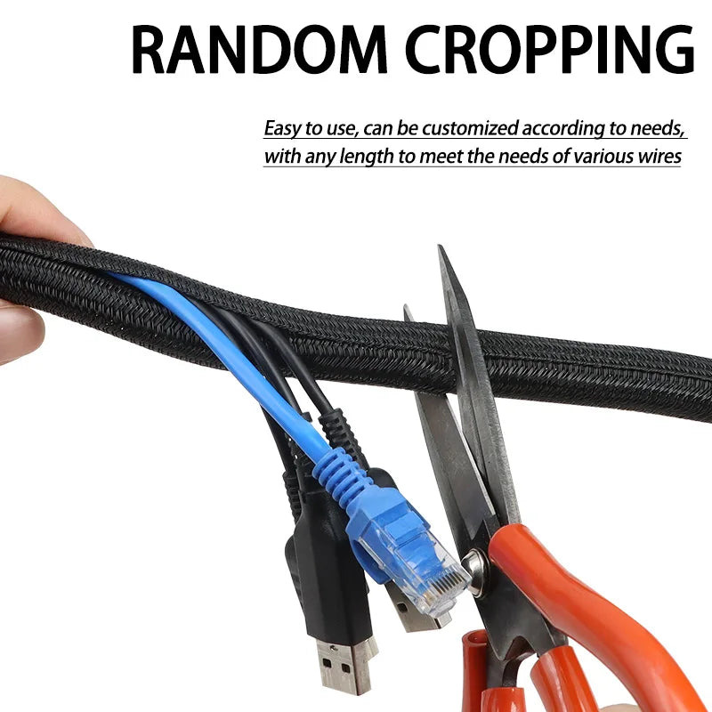 2/10m Black PET Braided Self-Closing Cable Sleeve Dia 3mm ~ 50mm Wear Resistant Insulated Wire Organizer Cable Management Sheath