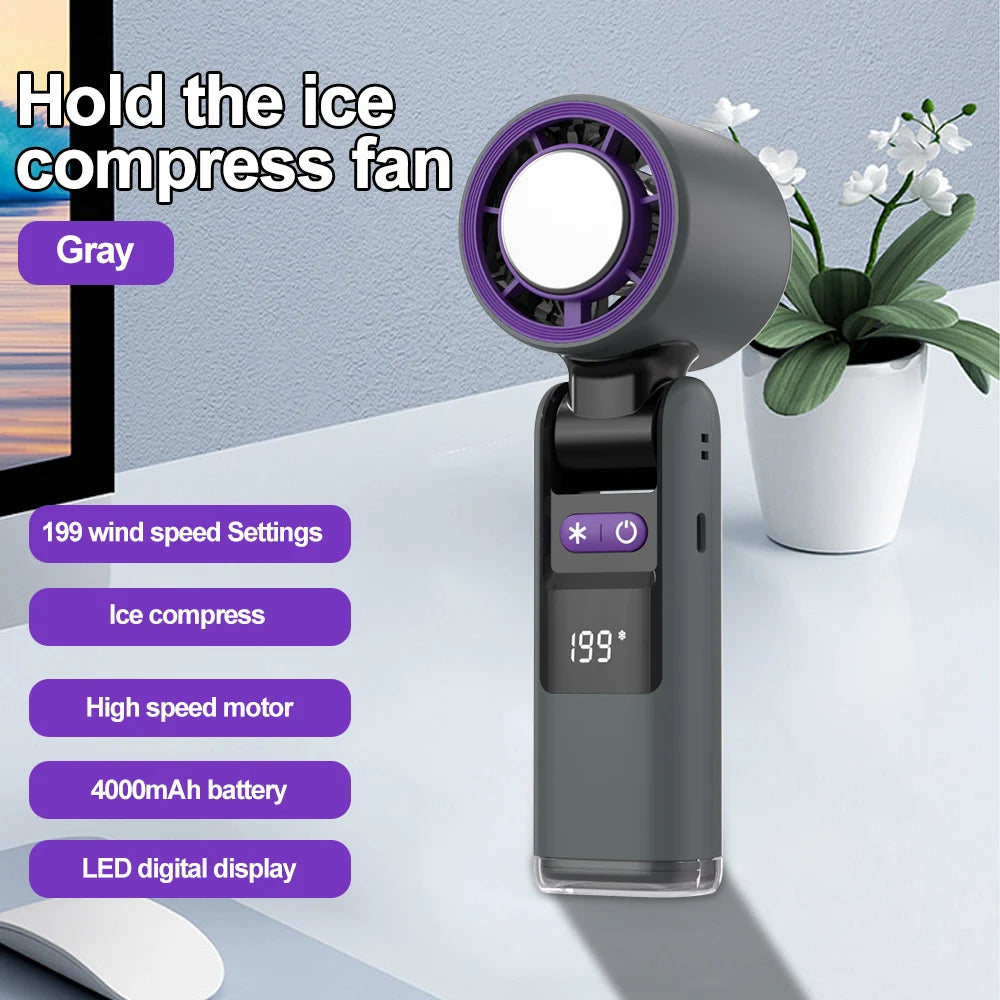 Portable Handheld fan Strong Wind 199 Gear Wind speed LED Digital Display Adjustable Turbo Portable Outdoor Handheld 4000mAh